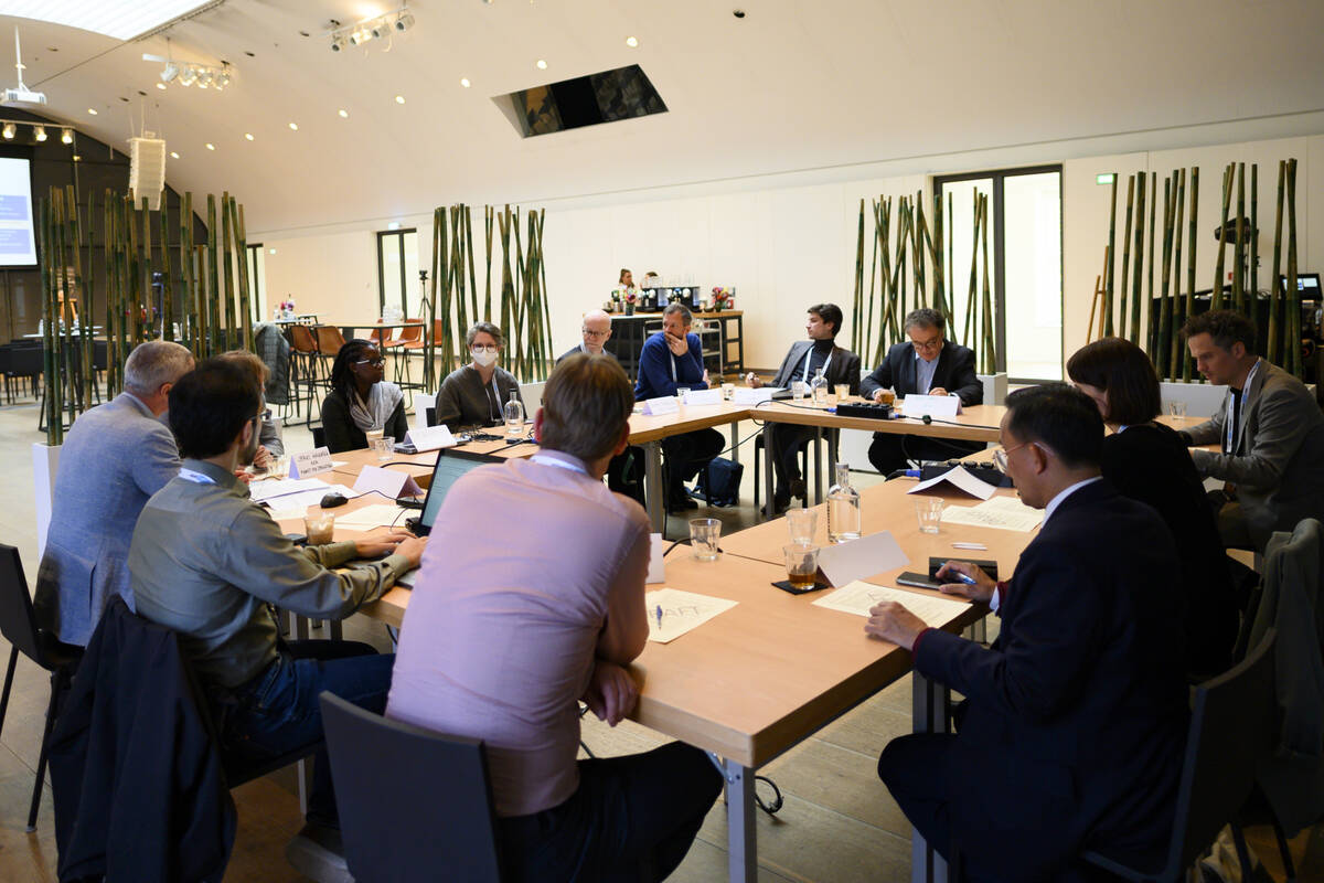 Group discussing around a table